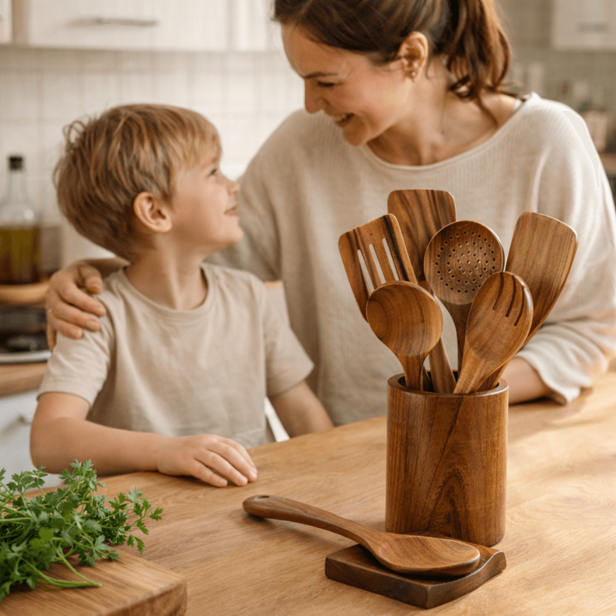 PuraNest™ Toxin-Free Teak Wood Utensil Set | 7-Piece