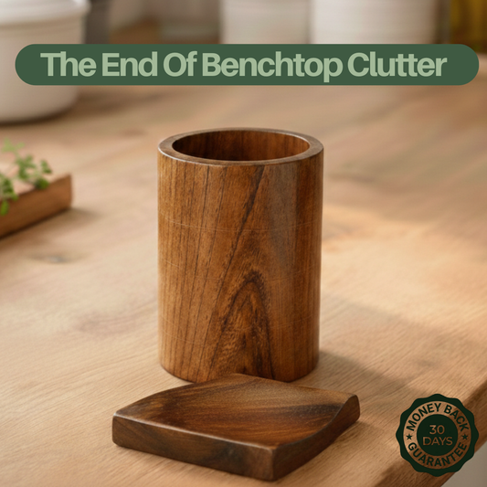 PuraNest™ Teak Wood Utensil Holder & Spoon Rest