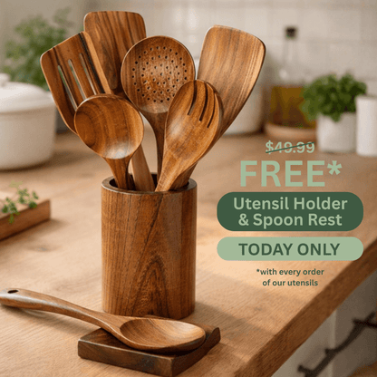 PuraNest™ Toxin-Free Teak Wood Utensil Set | 7-Piece