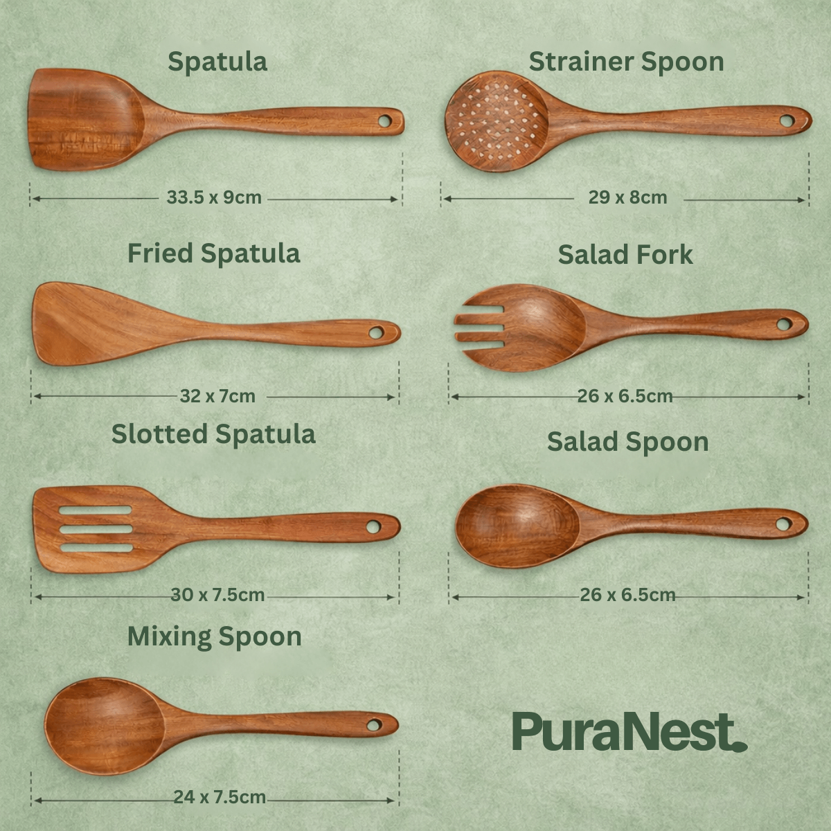 PuraNest™ Toxin-Free Teak Wood Utensil Set | 7-Piece
